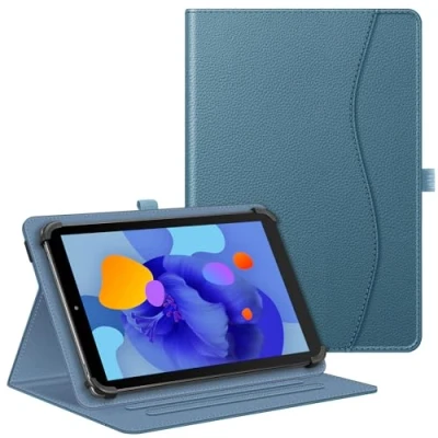 Image of FINTIE Universal 10.1 inch Tablet Case, [Multi Angle] Folio Cover with Document Pocket Elastic Clip for All 9 10&quot; Tablet, Compatible Samsung/Lenovo/Huawei/TECLAST/Fusion 5, Ocean Blue