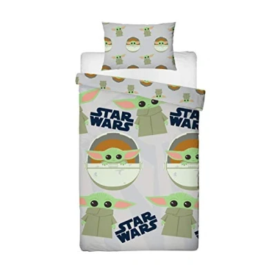 Image of Baby Yoda Single Cover Star Wars Mandalorian Child Duvet Officially Licensed Grey Microfibre Reversible Two Sided Design DWMFACDS001UK1