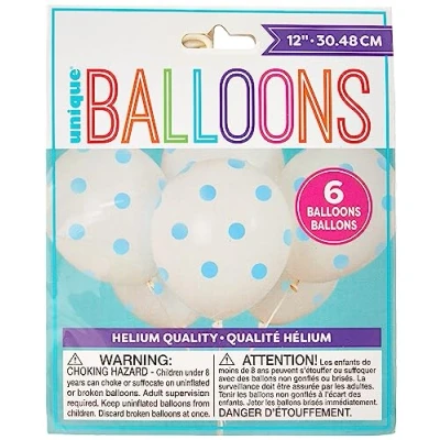 Image of Powder Blue Dotted Latex Balloons (30cm) Pack of 6 Perfect for Celebrations and Parties