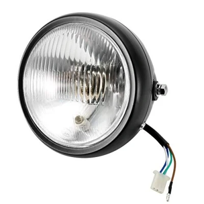 Image of Qiilu Universal Motorcycle Retro Headlight, 12V Black Shell White Lens Headlamp Front Headlight for GN125