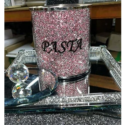 Image of DEENZ Pink Crushed Crystal Diamond Pasta Jar Canister Kitchen Storage &amp; Silver Display Gift Present For All Occassion Home Decor