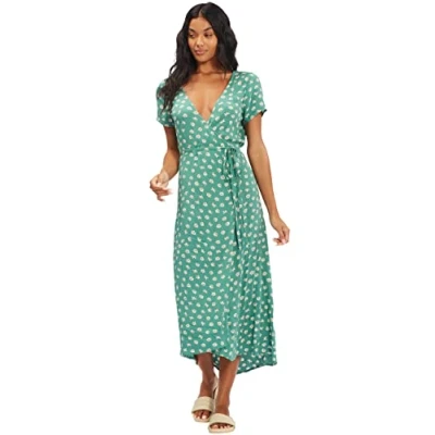 Image of BILLABONG Women&#039;s Wrap Front Midi Length Dress Casual, Island Green, Small