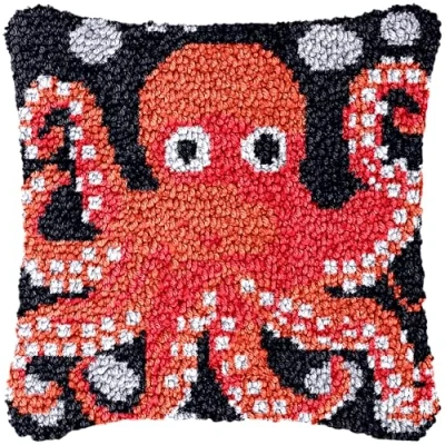 Image of CAIRF Latch Hook Kit Octopus Pattern B Cushion Kits for Aadults DIY Needlework Crafts Cover Case, 43 X cm