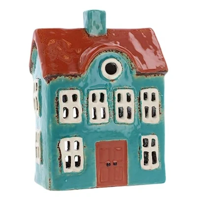 Image of Shudehill Giftware Ceramic Village Pottery Bright Colour Range Tealight Holder, beautiful house warming gift, Home Ornament, Candle Holder… (Green/Orange)