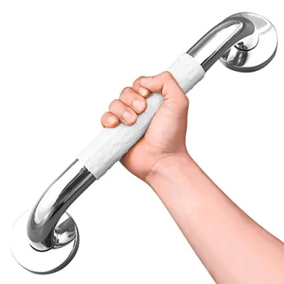 Image of Bath Safety Grab Rail White, 12 Inch Stainless Steel, Anti Slip Shower Handles for Elderly, Bar with Ridges, Towel Rail, Disabled, Injured, or Post Op, Bathroom Aid
