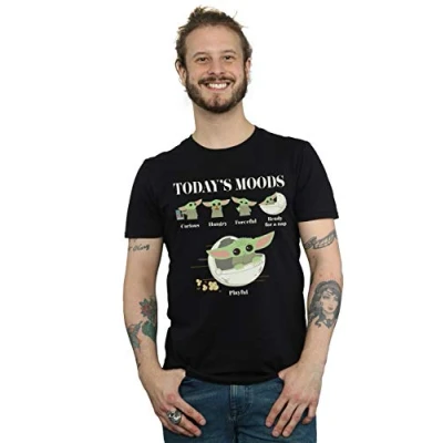 Image of Star Wars Men&#039;s The Mandalorian Child Moods T Shirt Black Large