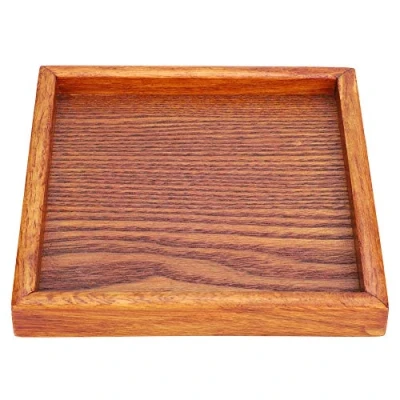 Image of TOPINCN Wooden Mini Cup Tray, Portable Small Lovely Square Shape Solid Wood Snack Food Dinning Serving Plate(12.5 * 12.5 2Cm)