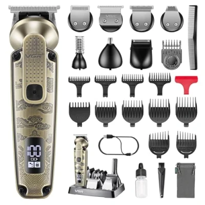Image of VGR 095 Beard Trimmer for Men, 7 in 1 Waterproof Cordless Hair Clippers and Trimmers Set, Electric Razor Shavers T Blade Grooming Kit Nose Body Ear Face Mustache
