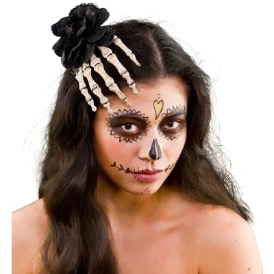 Image of Wicked Costumes Ladies Gothic Skeleton Rose Hair Clip Halloween Accessory