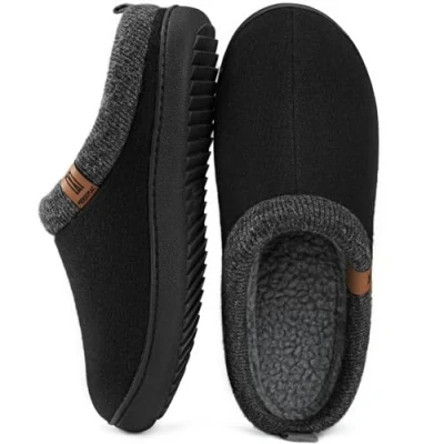 Image of MERRIMAC Men&#039;s slip on Slippers Comfy Memory Foam Non Indoor House Shoes Ink Dark Black, Size 13 UK