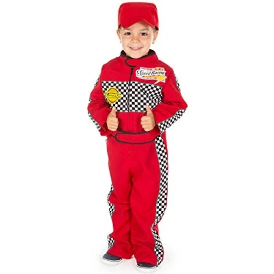 Image of PRETEND TO BEE Racing Driver Fancy Dress Costume for Kids, Red Cap and Suit, 5 7 Years