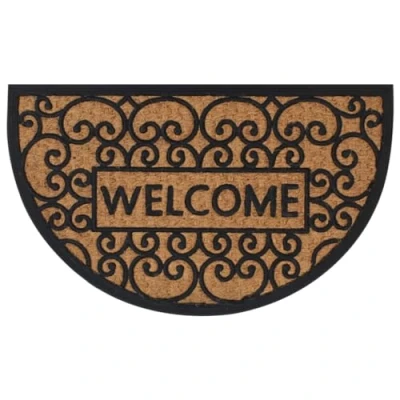 Image of vidaXL Half Round Door Mat 45x75 cm Black/Brown Rubber/Coir Entryway Floor for Indoor/Outdoor, Garden, Patio