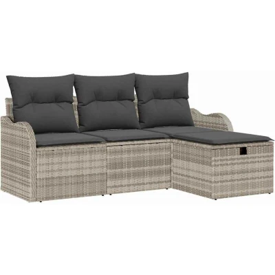 Image of vidaXL 4 Piece Garden Sofa Set with Cushions Light Grey Poly Rattan