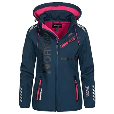 Image of Geographical Norway Reine Lady Women&#039;s Waterproof Outdoor Softshell Hooded Jacket Windproof Activities Hiking Skiing Autumn Winter Spring (Marine pink M)