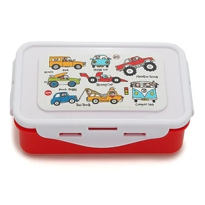 Image of Tyrrell Katz Kids Cars Printed Lunch Box in Red Children&#039;s Food Container with Clip Lock Lid and Removable Inner Divider 17 x 11 5 cm