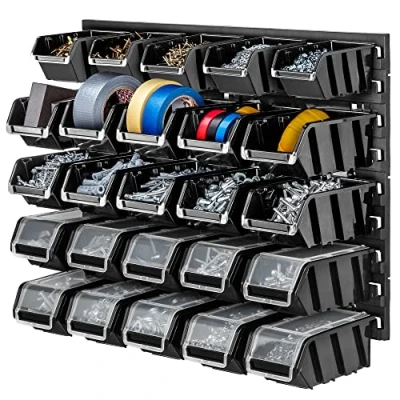Image of KADAX Workshop Shelf, 58 x 39 cm, Tool Wall Shelf Made of Robust Plastic, UV Resistant Storage System, Expandable Plates, for Garage (Black, 25 Pieces)