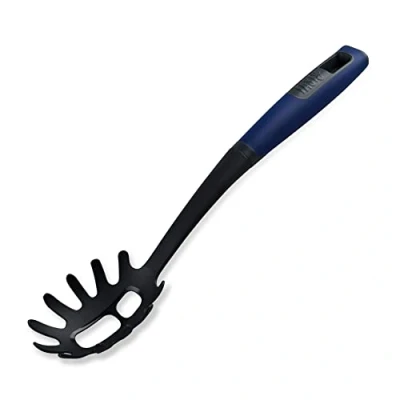 Image of Tasty Everyday Spaghetti Spoon with Hole Portioner, Serving Soft Touch Handle, Measurements for Cooking &amp; Spaghetti, Dimensions: 32x7x4.5cm Colour: Dark Blue, Black, Grey