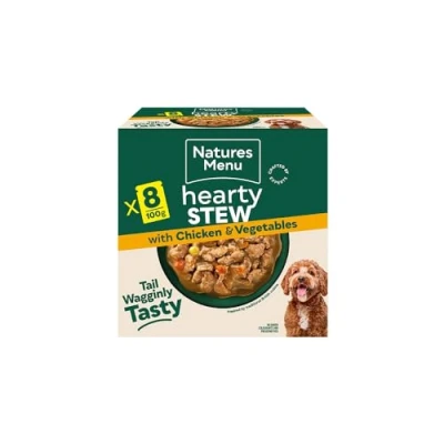 Image of Natures Menu Hearty Stews Chunks in Gravy Wet food Pouches for Adult Dogs with Chicken &amp; Vegetables 8 x 100g