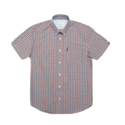 Image of Ben Sherman Men&#039;s Signature House Check Shirt, Short Sleeved, Button Down Collar (Pale Blue) X Large 0059144