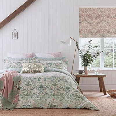 Image of Morris &amp; Co Strawberry Thief Duvet Cover King Size Cochineal Pink