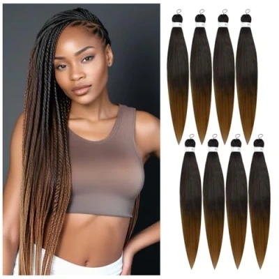 Image of 26 Inch 8 Packs Pre Stretched Braiding Hair Hot Water Setting Synthetic Fiber Yaki Texture Extension （T1B/27#）