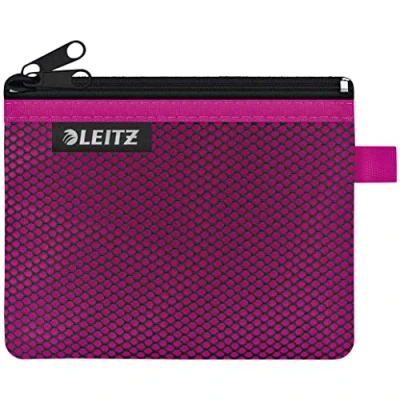 Image of Leitz Wow 2 Pocket Pencil Case, Nylon Zip, Washable, Ideal Plastic Wallet, Small (14 x 10.5cm) Pink, 40110023