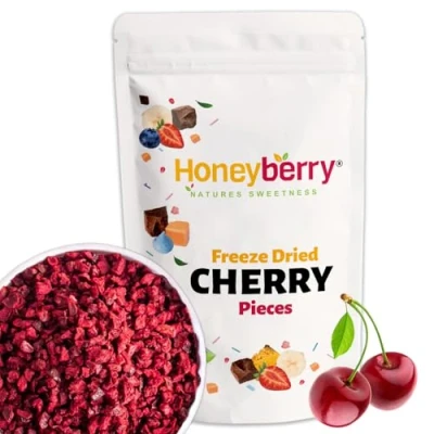 Image of Freeze Dried Cherry Pieces 100g Dehydrated from Frozen Dry Sour Cherries 100% Natural, No Added Sugar, Gluten Free, Vegan Friendly Edible Fruit Chunks for Baking, Cake Decoration, Smoothie, Oats