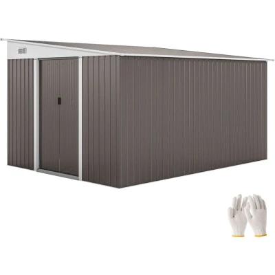 Image of Outsunny 11.3x9.2ft Steel Garden Storage Shed w/Sliding Doors &amp; 2 Vents, Grey