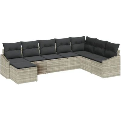 Image of vidaXL 8 Piece Garden Sofa Set with Cushions Light Grey Poly Rattan