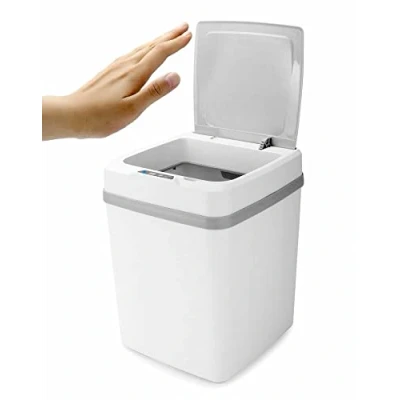 Image of QWORK® Automatic Sensor Trash Bin Touchless Motion Waste with Lid Soft Close No Noise Moistureproof 12 L White