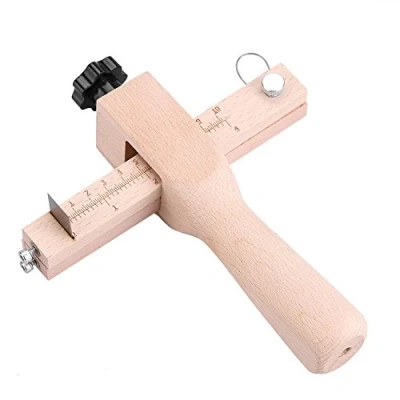 Image of Leather Strap Cutter Wooden Hand Craftool Adjustable Cutting Tool with 5 Blades