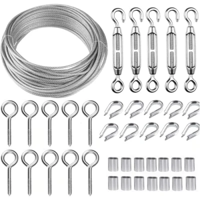 Image of TooTaci Garden Wire 30M/2mm Stainless Steel Rope Kit, M5 Turnbuckle Tensioner 2mm PVC Coated Metal Cable, Vine Eyes for Climbing Plants, Fence Roll Strings Light Hanging