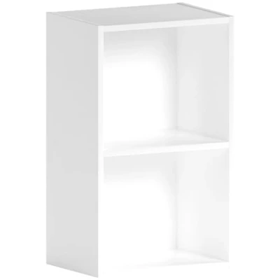 Image of Vida Designs Oxford 2 Tier Cube Bookcase, White Wooden Shelving Display Storage Unit Office Living Room Furniture
