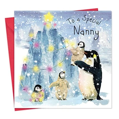 Image of Twizler Merry Christmas Card for Nanny with Penguins Grandmother Xmas Grandma Womens Her Female Nan
