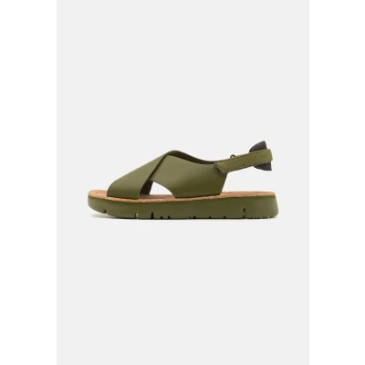 Image of Camper Oruga Sandals, Women&#039;s, Size: 5, Medium green Leather and textile
