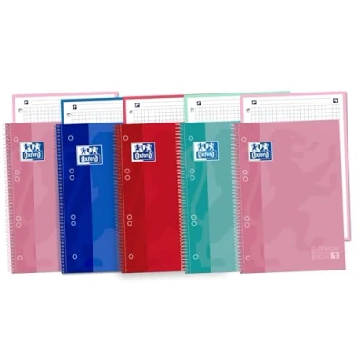 Image of Oxford Classic 400053289 A5 Spiral Notebooks Micro Perforated Extra Cap 80 Pages, Assorted Colours, Pack of 5