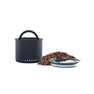 Image of Planetary Design Airscape Stainless Steel Coffee Canister Food Storage Container Patented Airtight Lid Push Out Excess Air and Preserve Freshness (Small, Matte Black)