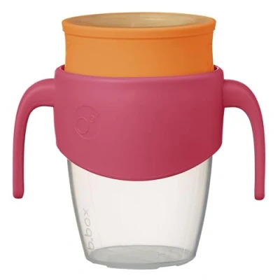 Image of b.box 360 Cup Toddler Sippy &amp; Trainer with Silicone Drinking Rim Spill Proof Locking Mechanism for On the Go Dishwasher Safe 250ml/8oz (Strawberry Shake)