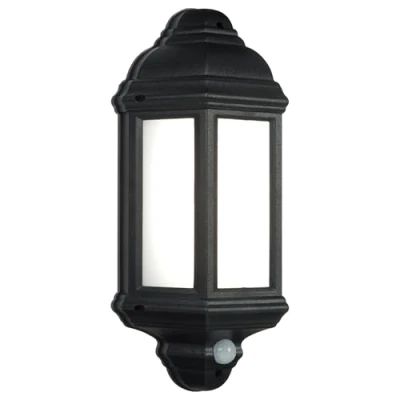Image of National Lighting HALBURY LED Outdoor 7W Garden Black Half Wall Lantern PIR Motion Sensor Presence Detector IP44 Rated