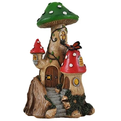 Image of Prezents.com Fairy Garden UK Mushroom Tree House Miniature Home Decor Elf Pixie Hobbit Magical Gift Idea Height: 15cm