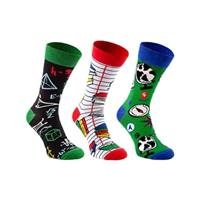 Image of Rainbow Socks Men Women Funny School Gift 3 Paar Maths Geography Notebook Size 4 7