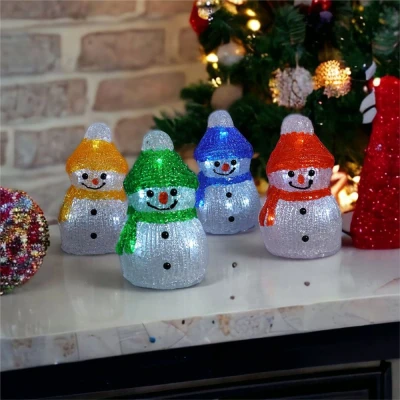 Image of Electrovision Xmas Haus Set of 4 Acrylic Outdoor/Indoor Snowmen Battery Operated with Timer and 8 LED&#039;s per Unit for Festive Christmas Decoration Lights