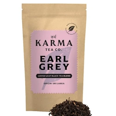 Image of KARMA Tea CO. Earl Grey, Loose Leaf Black with Pure Oil of Bergamot, 40g (32 cups) Zesty &amp; Refreshing Rich in Antioxidants Polyphenols