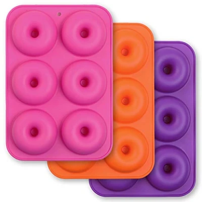 Image of Cozihom 6 Cavity Silicone Doughnut Baking Mould, Non Stick Food Grade, BPA Free, Dishwasher, Oven, Microwave, Freezer Safe, 3 Pcs