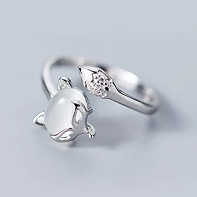 Image of Original Ring 925 Sterling Silver Little Fox Finger Rings For Women Girls Crystal Cz Wedding Party Open Jewelry