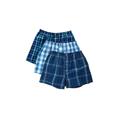 Image of Jockey Classic 3 Pack Boxer Soft Plaid (White &amp; Green)/Varigated (Ultra Blue)/ Huge Check (Blue Green) X Large