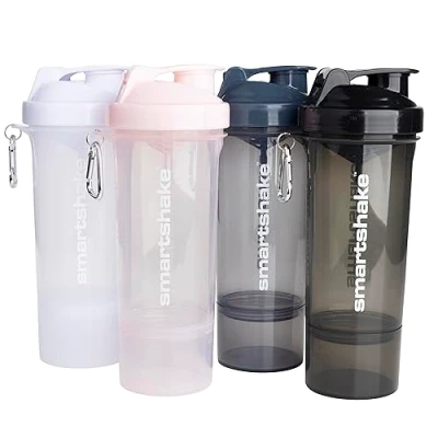 Image of Smartshake Slim 4 Pack Protein Shaker Bottle 400 ml 13.5 oz Storage Included Leakproof Screw on Lid BPA Free Unisex (Black, White, Stormy Gray, Cotton pink)