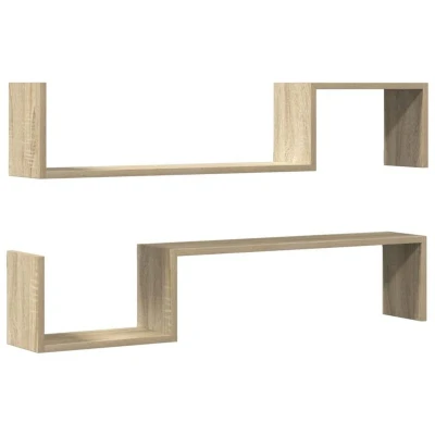 Image of vidaXL Engineered Wood Wall Shelf Set of 2, Scandinavian Style, Sonoma Oak, 100x15x20 cm, Easy Assembly for Living Room, Bedroom