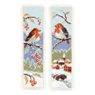 Image of Vervaco Counted Cross Stitch: Bookmark: Robins: Set of 2, COTTON, NA, 6 x 20cm