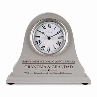Image of De Walden 70th Platinum Wedding anniversary couple gift Engraved Grey Mantel Clock
